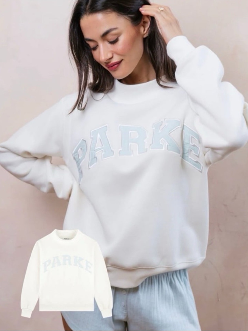 PARKE Mockneck Bridal Varsity Pale blue and pearl